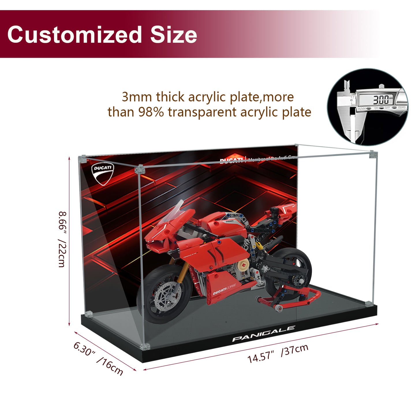 BrickArmor Display Case for LEGO Ducati V4R motorcycle 42107