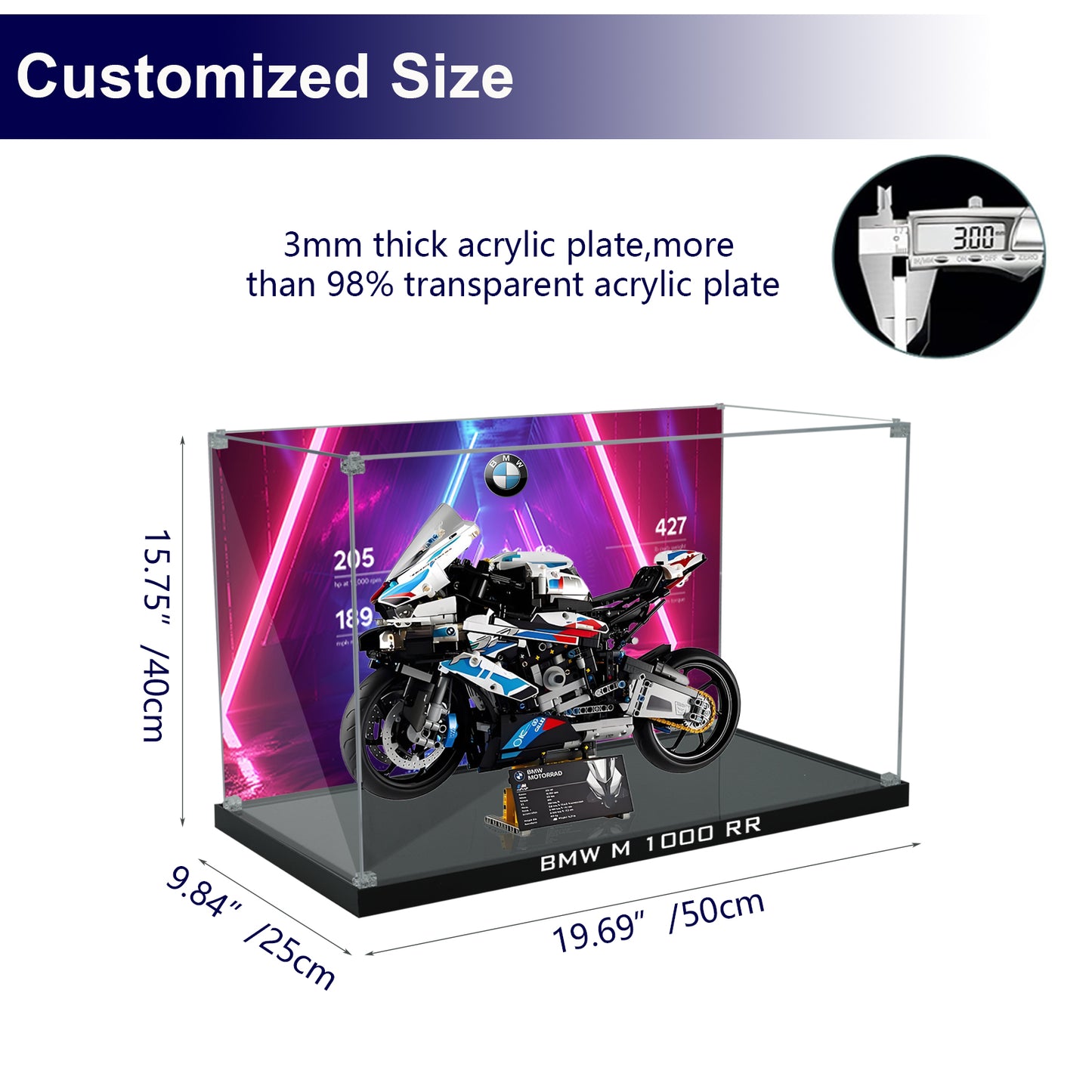 BrickArmor Display Case for LEGO BMW 1000rr motorcycle 42130