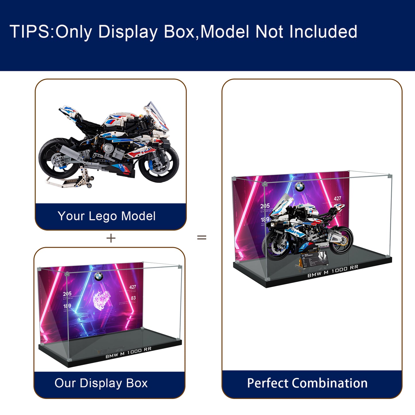 BrickArmor Display Case for LEGO BMW 1000rr motorcycle 42130