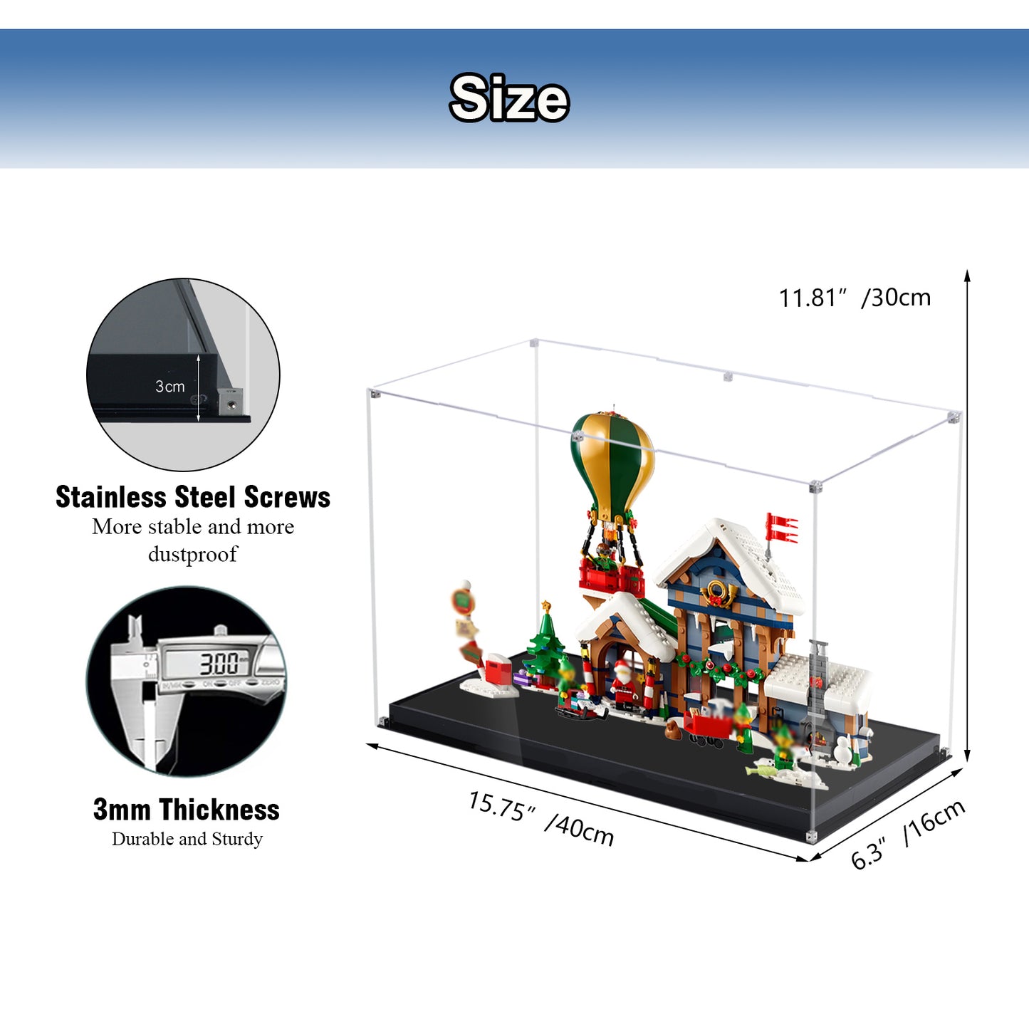 Acrylic Display Case Compatible with Lego 10339 Santa Claus Post Office Set,Innovative Magnetic Front Dustproof Display Box Compatible with Lego 10339 (Box Only, Model Not Included)