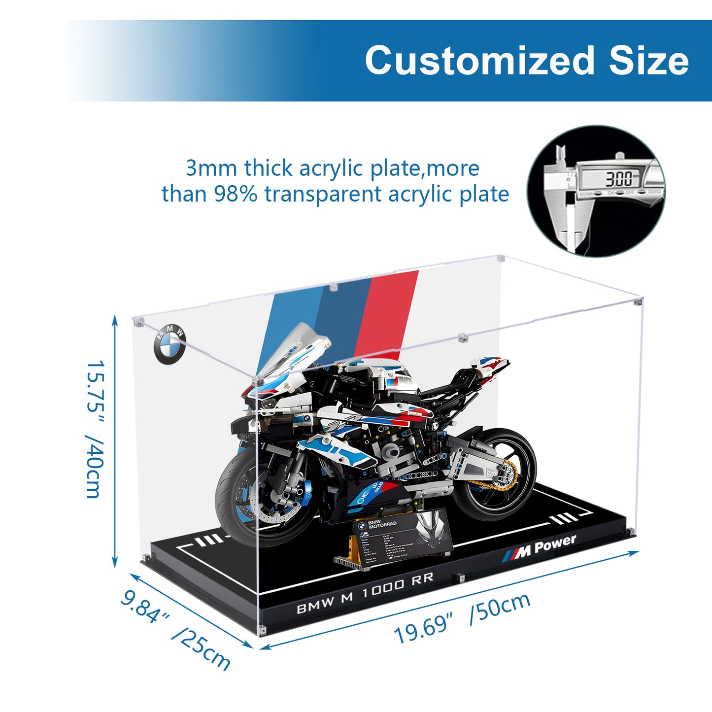 BrickArmor Display Case for LEGO BMW 1000rr motorcycle 42130