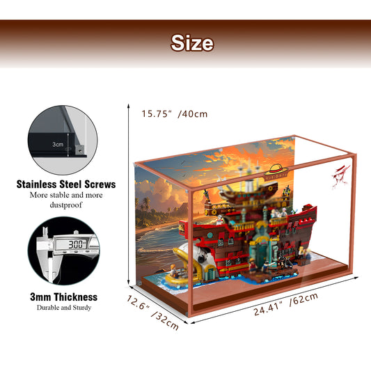 Acrylic Display Case Compatible with Lego 75640 One Piece The Baratie Floating Restaurant Collectible Set, Innovative Magnetic Front Panel Dustproof Display Box Compatible with Lego75640