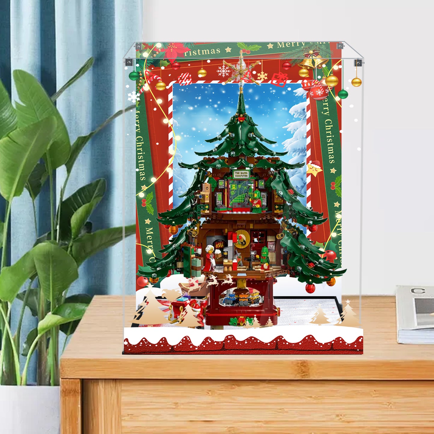 Acrylic Display Case Compatible with Lego Family Christmas Tree 2025 Building Set,Creative Magnetic Front Panel, Dustproof Clear Display Box Compatible with Lego 41843(Box Only，Model Not Included)