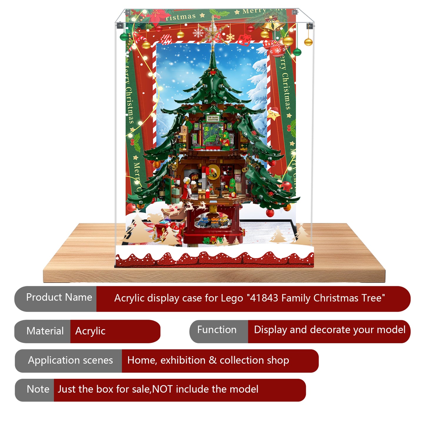 Acrylic Display Case Compatible with Lego Family Christmas Tree 2025 Building Set,Creative Magnetic Front Panel, Dustproof Clear Display Box Compatible with Lego 41843(Box Only，Model Not Included)