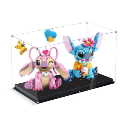 Acrylic Display Case Compatible with Lego Stitch 43257 & Angel 43249, Dustproof Showcase Box with Magnetic Front Panel and HD Backdrop, Storage Display Compatible with Lego Collectibles (Case Only)