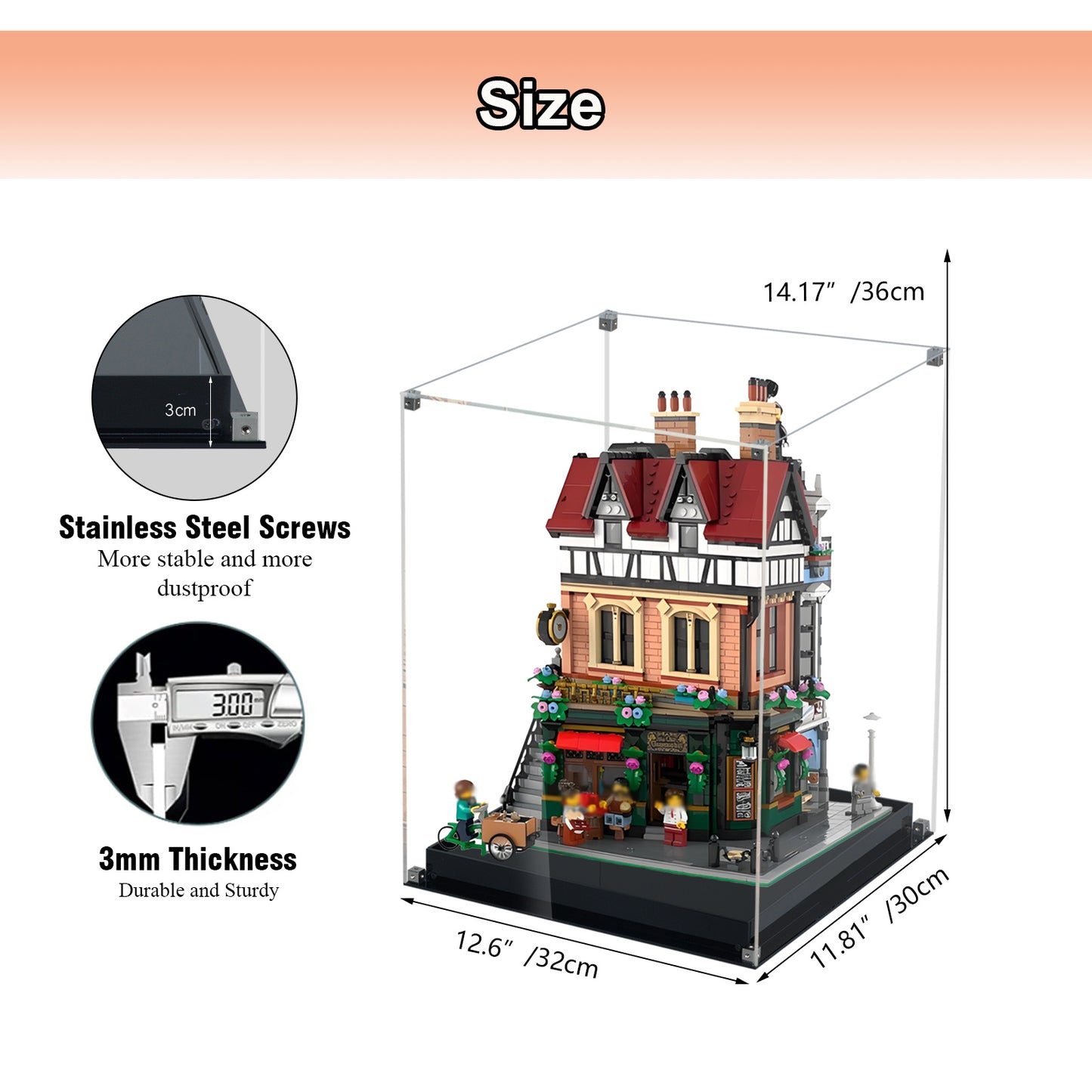 BrickArmor Display Case for LEGO 10350 Tudor Corner Building Set,Dustproof Clear Display Box Compatible with Lego 10350(Box Only，Model Not Included)