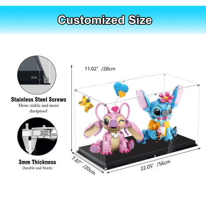 Acrylic Display Case Compatible with Lego Stitch 43257 & Angel 43249, Dustproof Showcase Box with Magnetic Front Panel and HD Backdrop, Storage Display Compatible with Lego Collectibles (Case Only)