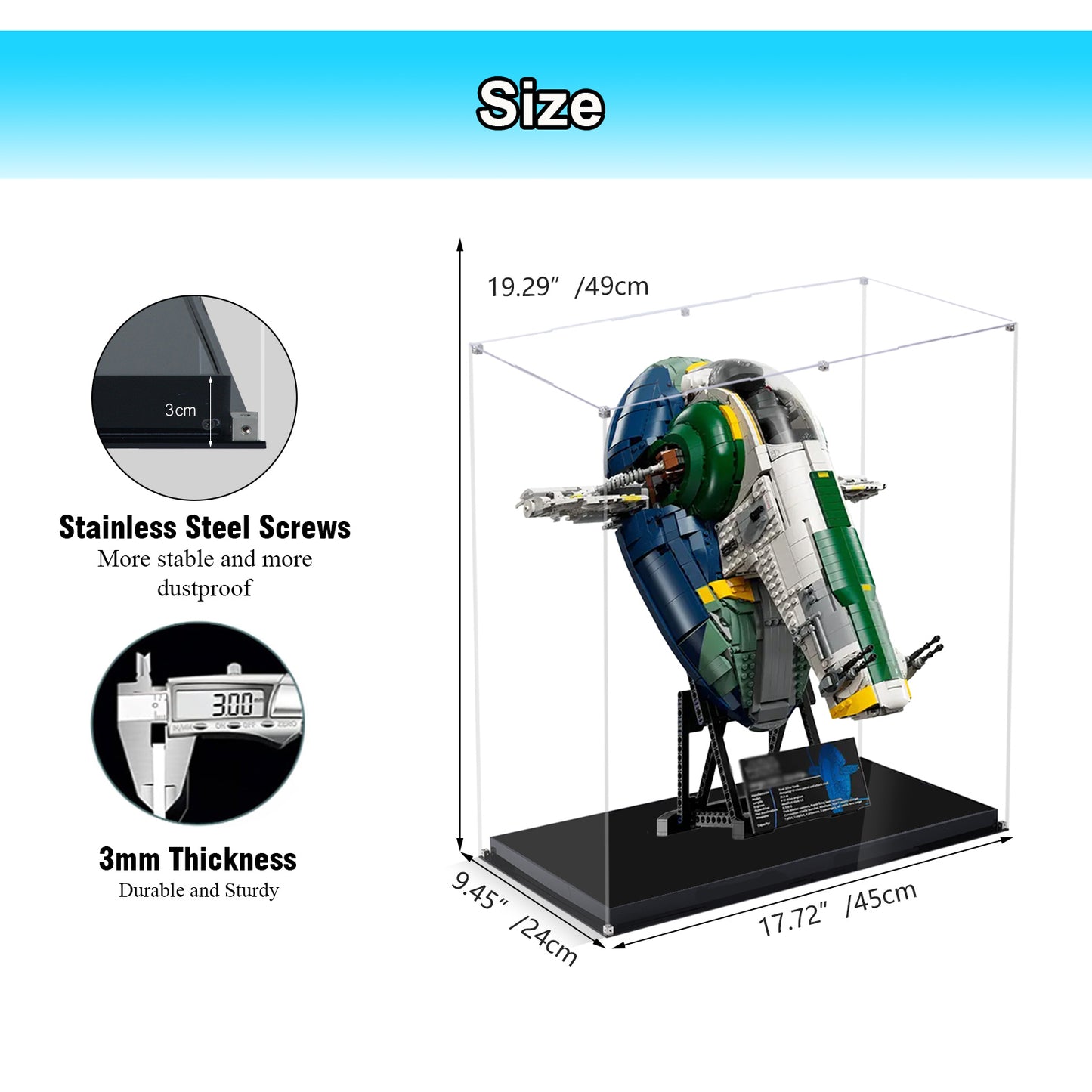BrickArmor Display Case for LEGO 75409 Jango Fett's Firespray Building Set,Dustproof Clear Display Box Compatible with Lego75409 Class Starship(Box Only，Model Not Included)