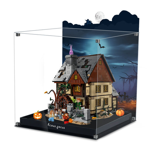 Acrylic Display Case Compatible with Lego 21341 Hocus Pocus:The Sanderson Sister's Cottage Set, Magnetic Front Panel Dustproof Display Box Compatible with Lego21341(Only Box, Model Not Included)