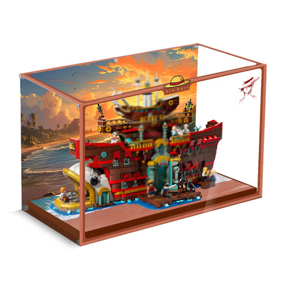 Acrylic Display Case Compatible with Lego 75640 One Piece The Baratie Floating Restaurant Collectible Set, Innovative Magnetic Front Panel Dustproof Display Box Compatible with Lego75640