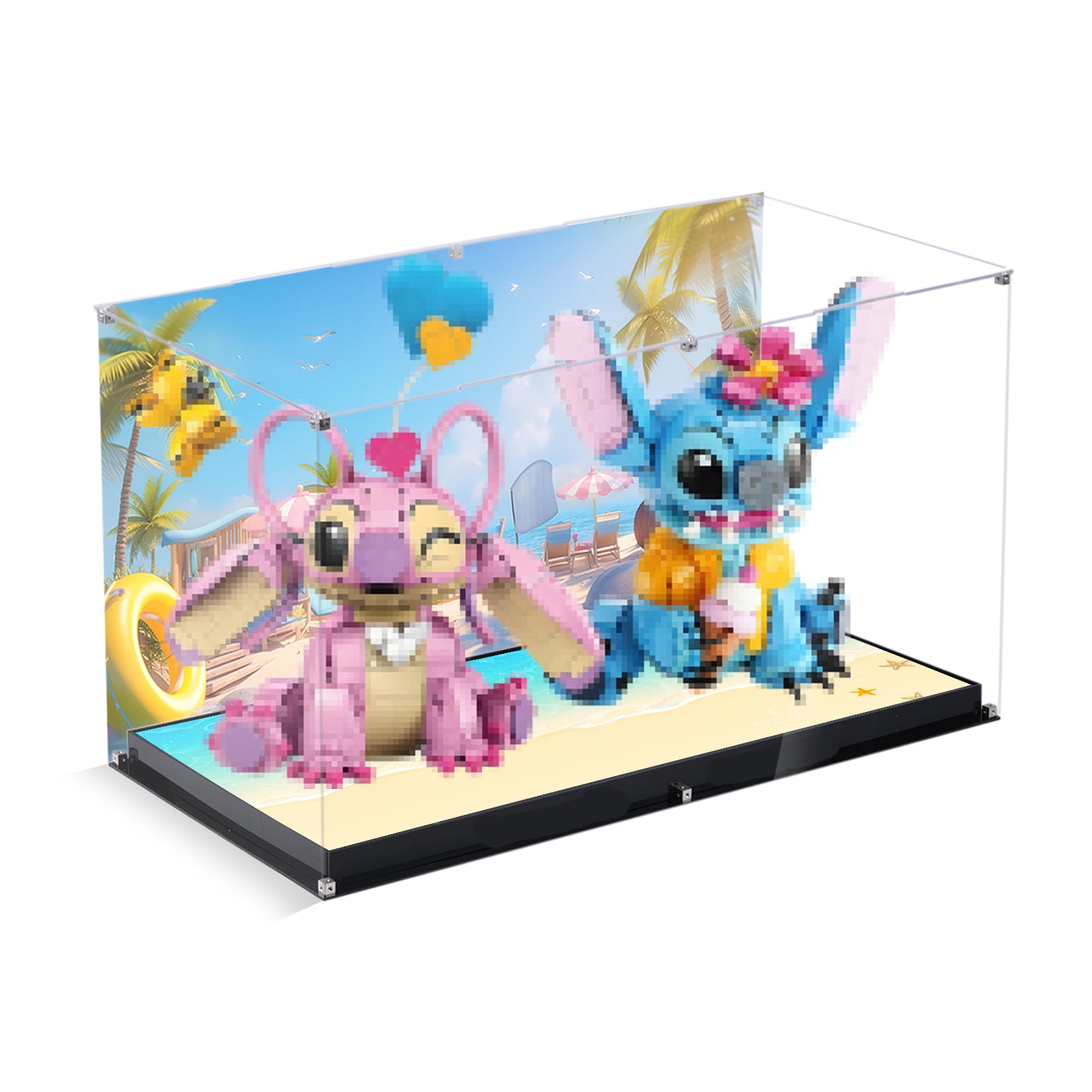 Acrylic Display Case Compatible with Lego Stitch 43257 & Angel 43249, Dustproof Showcase Box with Magnetic Front Panel and HD Backdrop, Storage Display Compatible with Lego Collectibles (Case Only)