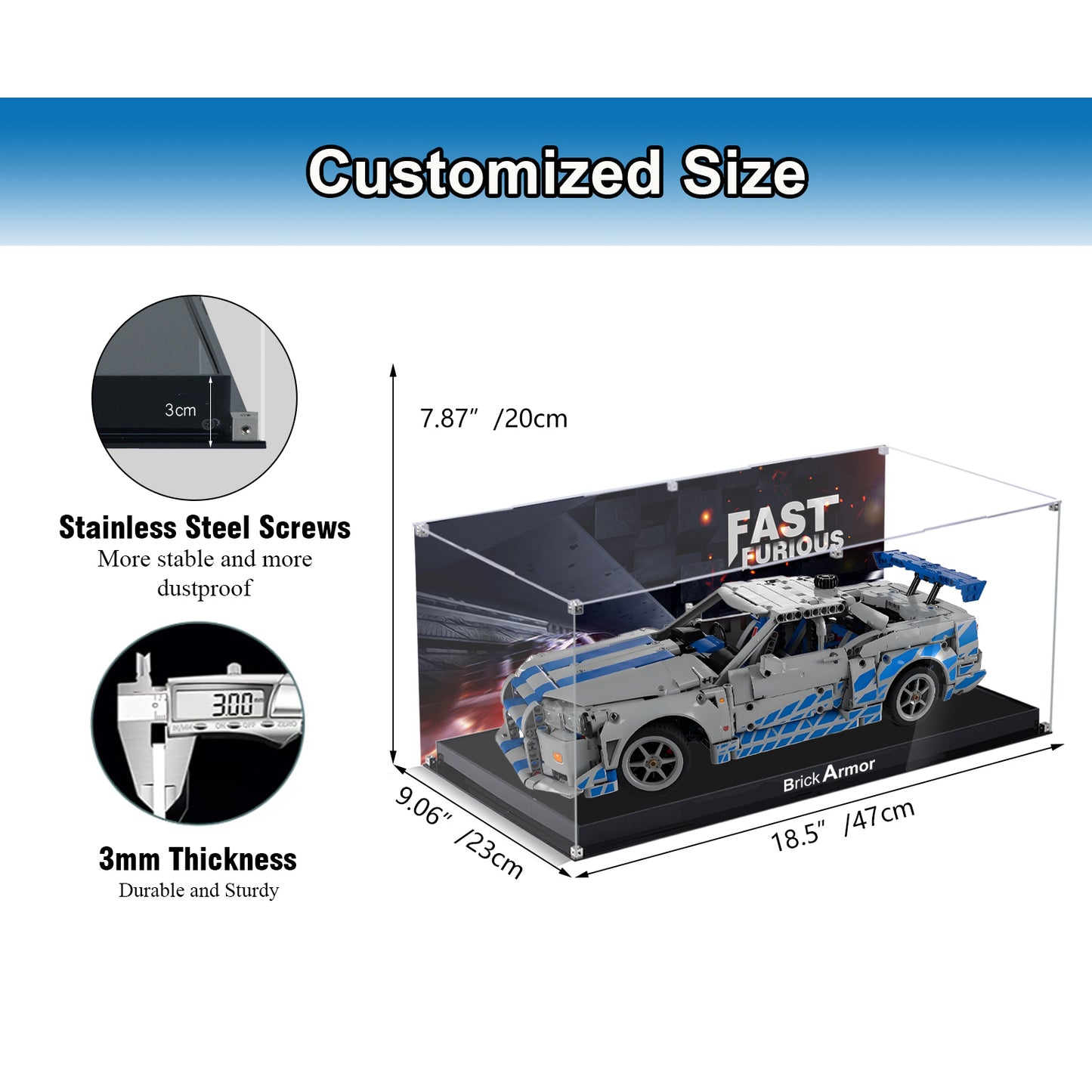 BrickArmor Display Case for LEGO Fast and Furious Technic Car Building Set,Dustproof Clear Display Box Compatible with Lego 42210 (Box Only，Model Not Included)