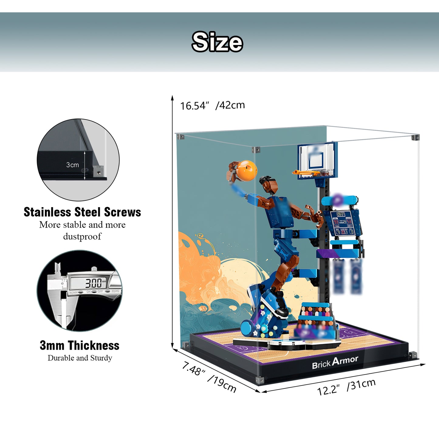 BrickArmor Display Case for LEGO 43010 Nike Slam Dunk Set, Dustproof Display Box & HD Painted Basketball Background Compatible with Lego 43010 Slam Dunk (Box Only, Model Not Included)