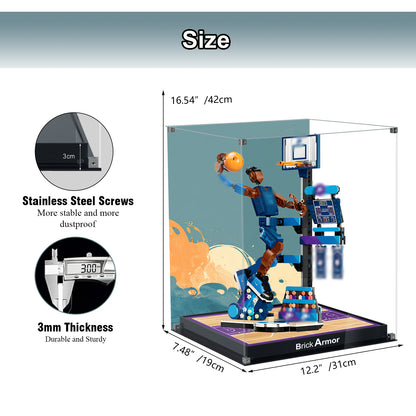 BrickArmor Display Case for LEGO 43010 Nike Slam Dunk Set, Dustproof Display Box & HD Painted Basketball Background Compatible with Lego 43010 Slam Dunk (Box Only, Model Not Included)