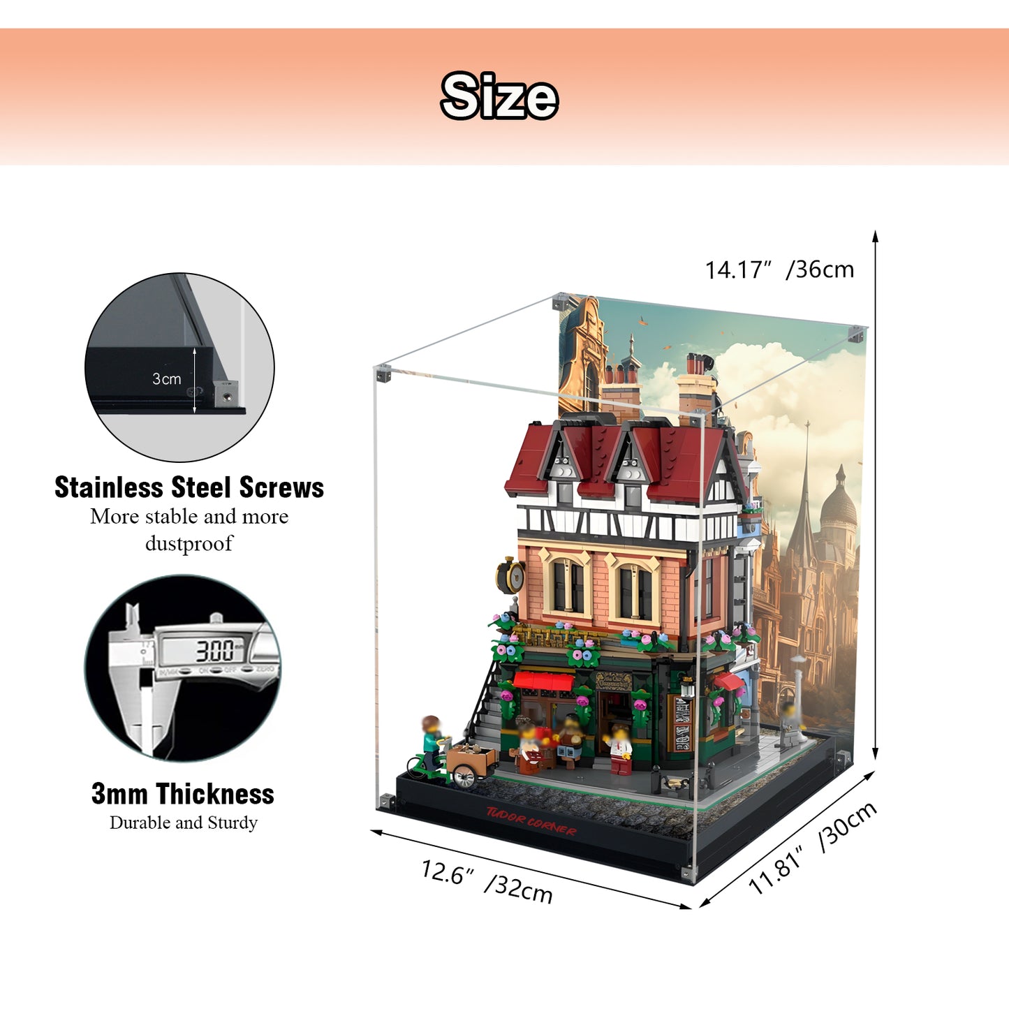 BrickArmor Display Case for LEGO 10350 Tudor Corner Building Set,Dustproof Clear Display Box Compatible with Lego10350(Box Only，Model Not Included)