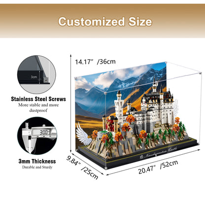 BrickArmor Display Case for LEGO 21063 Architecture Neuschwanstein Castle Building Set,Dustproof Clear Display Box Compatible with Lego21063(Box Only，Model Not Included)