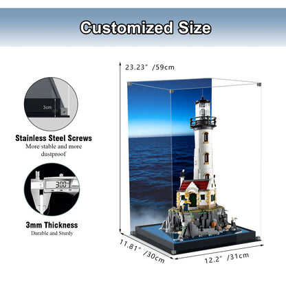 BrickArmor Display Case for LEGO Motorized Lighthouse 21335 Building Set, Dustproof Clear Display Box Compatible with Lego 21335 (Only Case, Model Not Included)