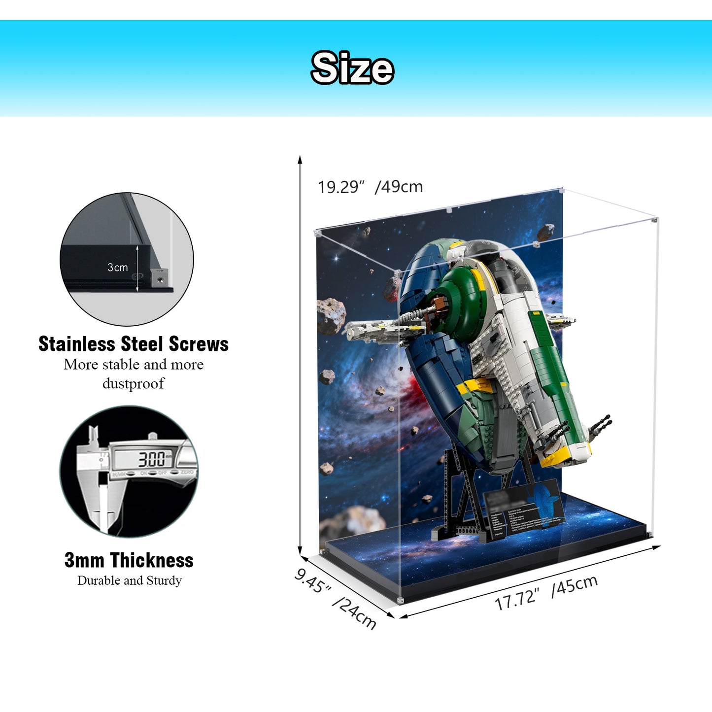 BrickArmor Display Case for LEGO 75409 Jango Fett's Firespray Building Set,Dustproof Clear Display Box Compatible with Lego75409 Class Starship(Box Only，Model Not Included)
