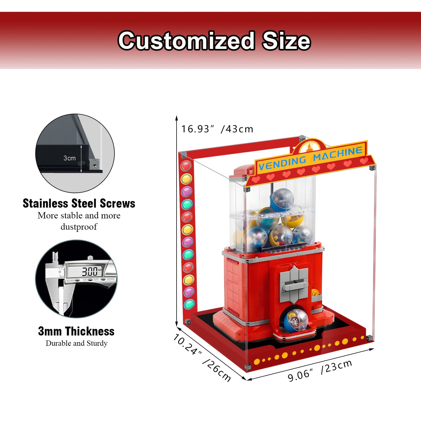 Acrylic Display Case Compatible with Lego 21358 Vending Machine Set, Creative Magnetic Front Panel, Dustproof Clear Display Box Compatible with Lego21358 Building Block(Case Only)