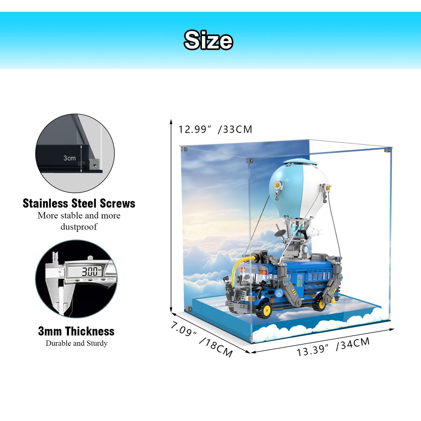 BrickArmor Display Case for LEGO 77073 Fortnite Battle Bus Set,Innovative Magnetic Front Panel Dustproof Display Box Compatible with Lego 77073 (Only Box, Model Not Included)