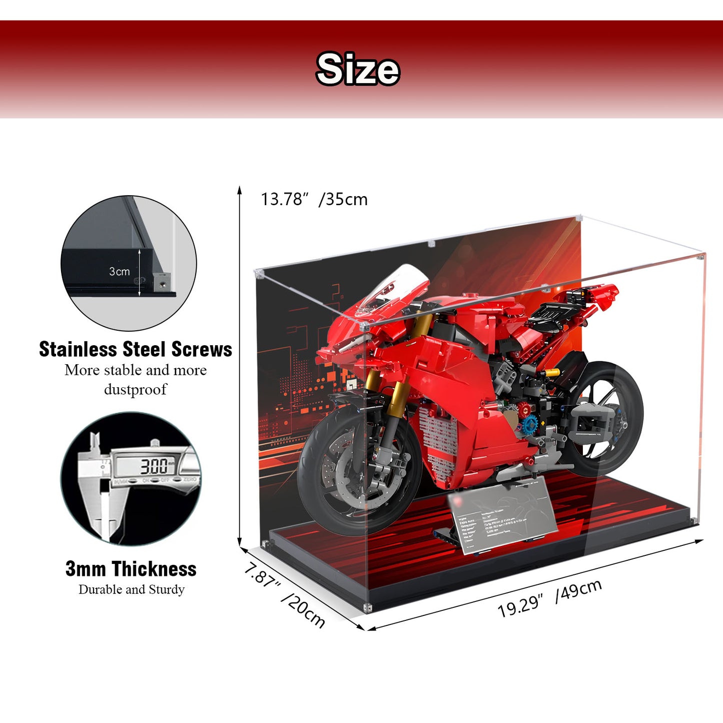 BrickArmor Display Case for LEGO 42202 Motorcycle Ducati Panigale V4 S Building Set, Dustproof Clear Display Box Compatible with Lego 42202 (Box Only，Model Not Included)