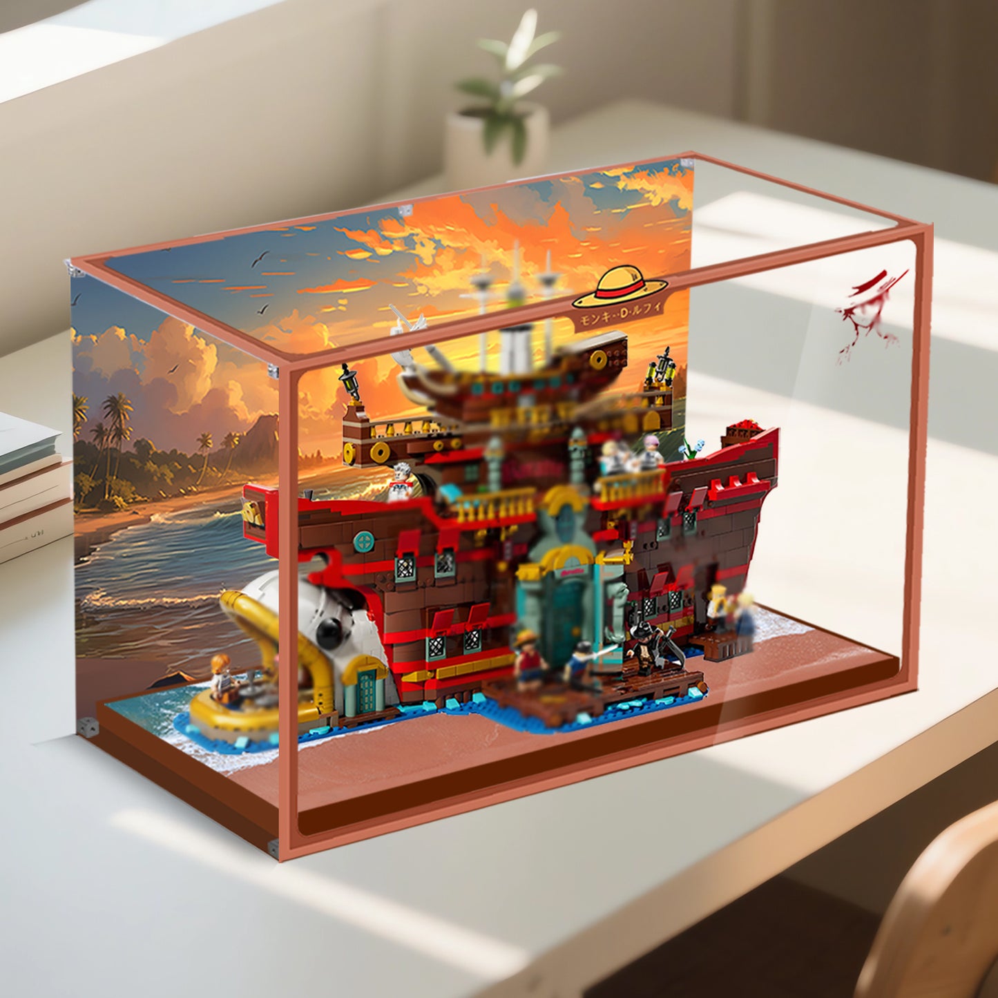 Acrylic Display Case Compatible with Lego 75640 One Piece The Baratie Floating Restaurant Collectible Set, Innovative Magnetic Front Panel Dustproof Display Box Compatible with Lego75640
