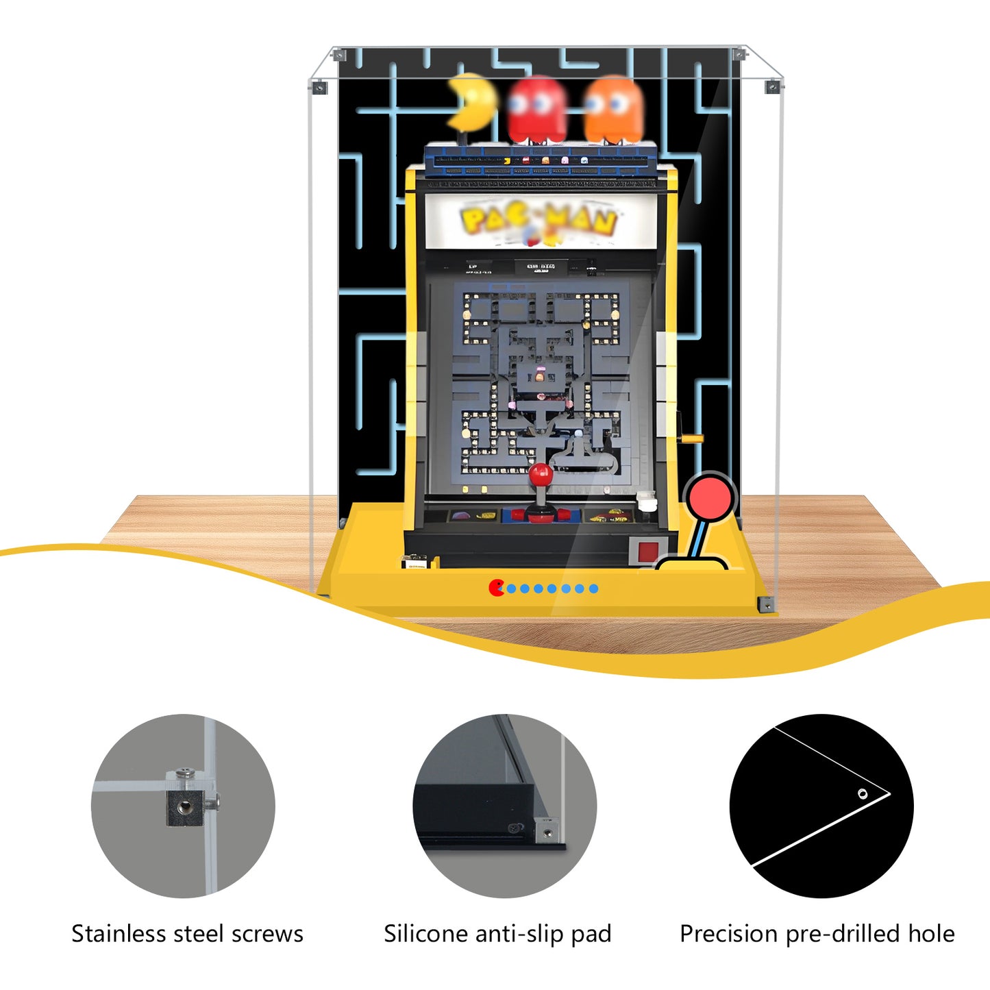 Acrylic Display Case Compatible with Lego 10323 PAC-Man Arcade Set, Creative Magnetic Front Panel, Dustproof Clear Display Box Compatible with Lego 10323 Icons Building Blocks Model (Case Only)