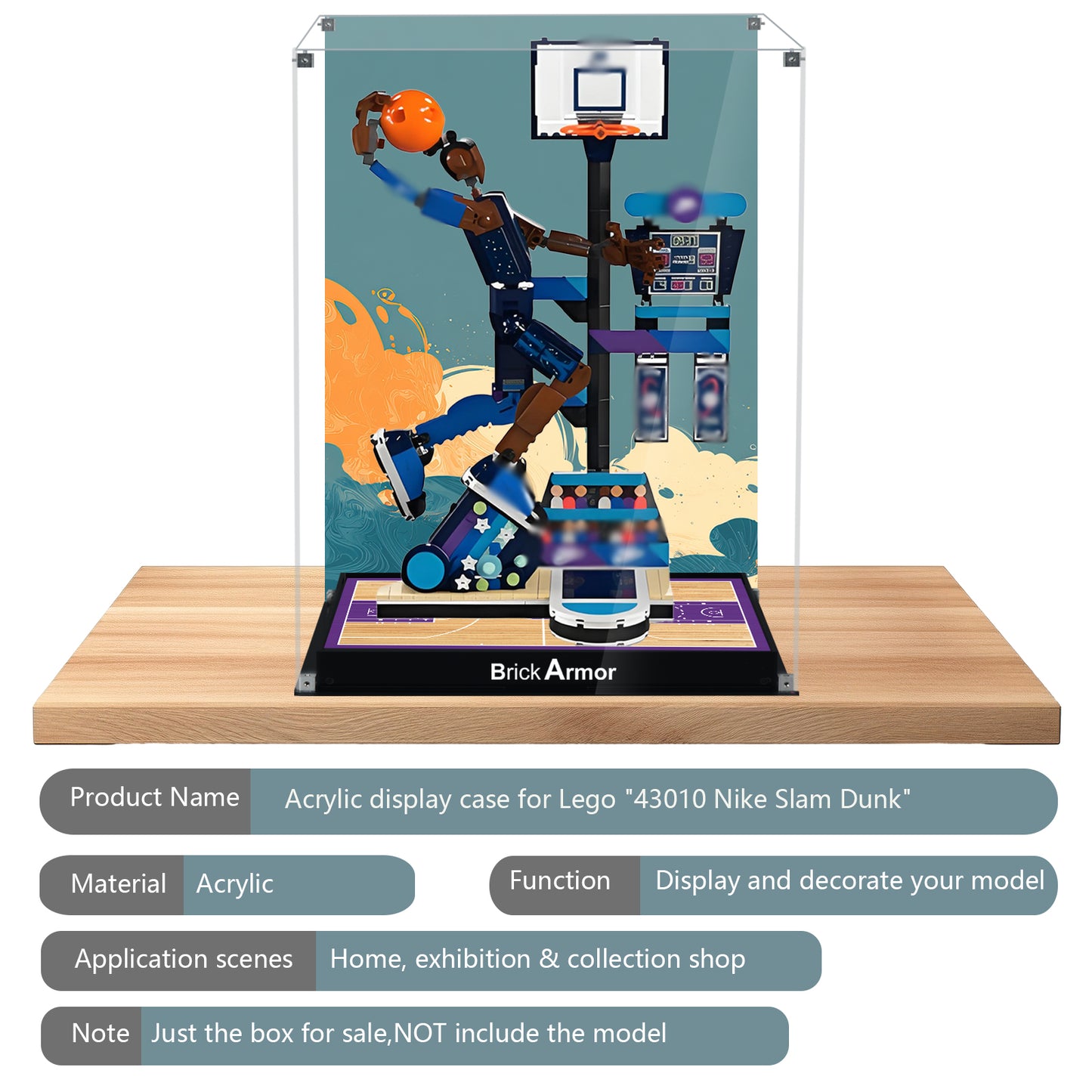 BrickArmor Display Case for LEGO 43010 Nike Slam Dunk Set, Dustproof Display Box & HD Painted Basketball Background Compatible with Lego 43010 Slam Dunk (Box Only, Model Not Included)