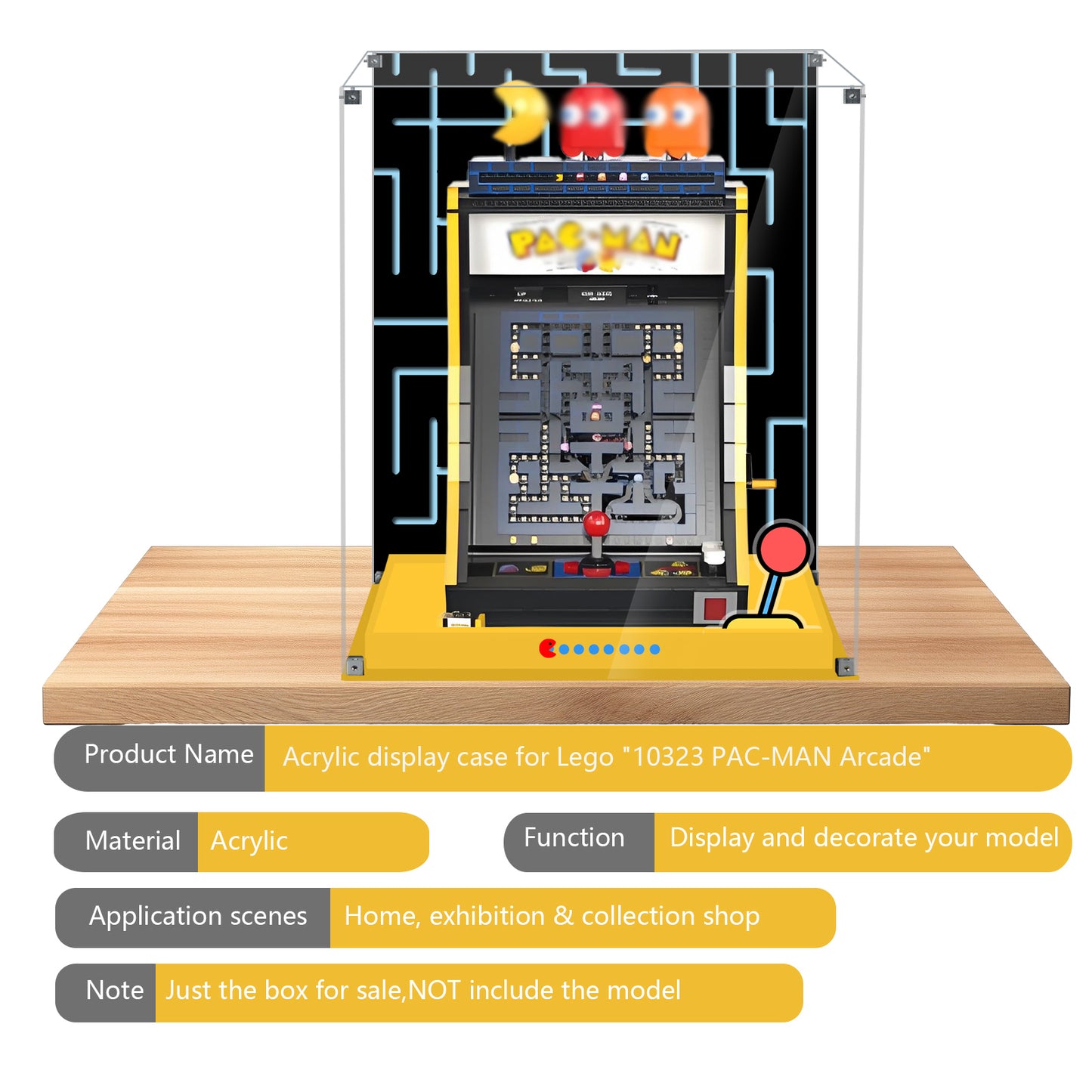 Acrylic Display Case Compatible with Lego 10323 PAC-Man Arcade Set, Creative Magnetic Front Panel, Dustproof Clear Display Box Compatible with Lego 10323 Icons Building Blocks Model (Case Only)