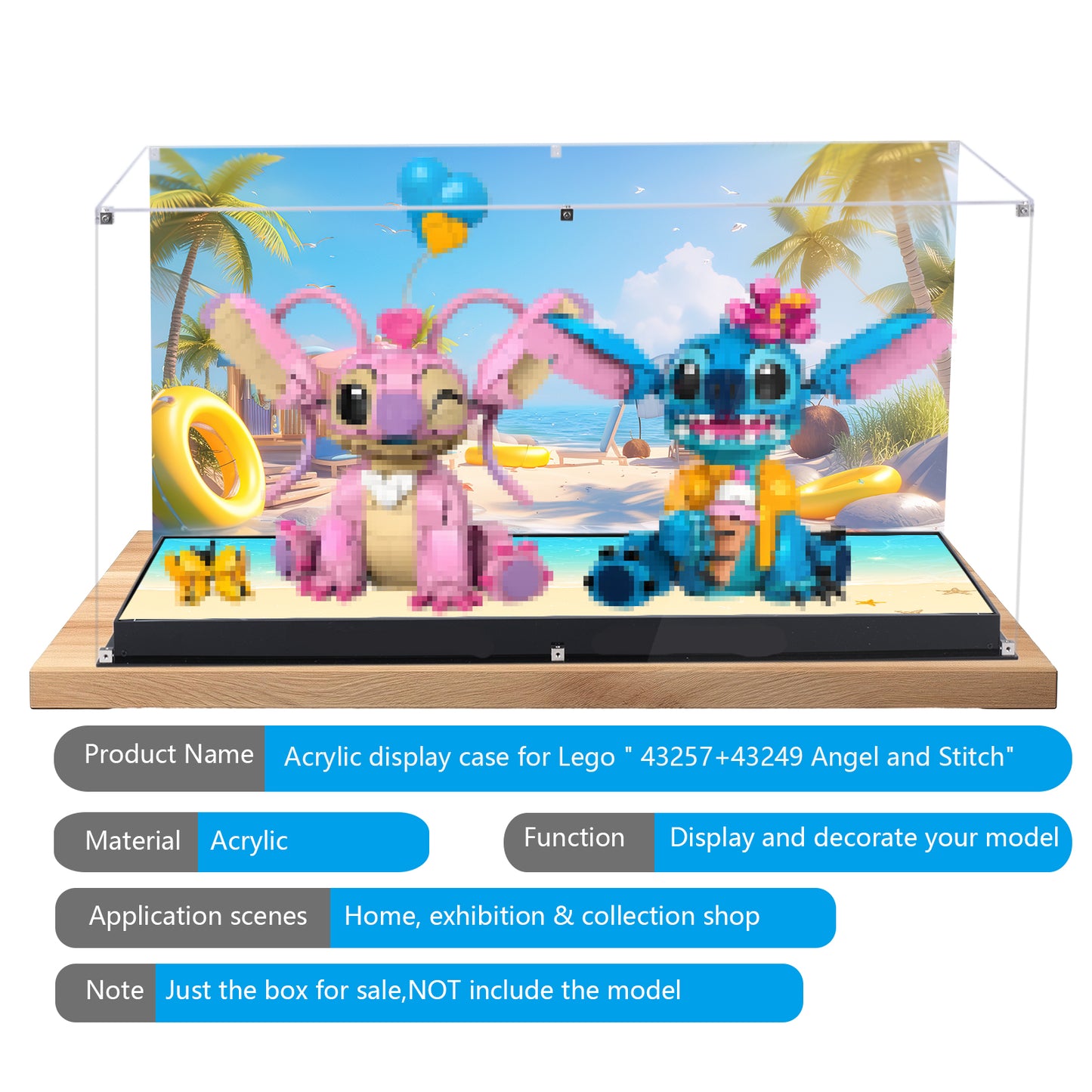 Acrylic Display Case Compatible with Lego Stitch 43257 & Angel 43249, Dustproof Showcase Box with Magnetic Front Panel and HD Backdrop, Storage Display Compatible with Lego Collectibles (Case Only)