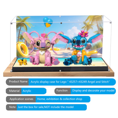 Acrylic Display Case Compatible with Lego Stitch 43257 & Angel 43249, Dustproof Showcase Box with Magnetic Front Panel and HD Backdrop, Storage Display Compatible with Lego Collectibles (Case Only)