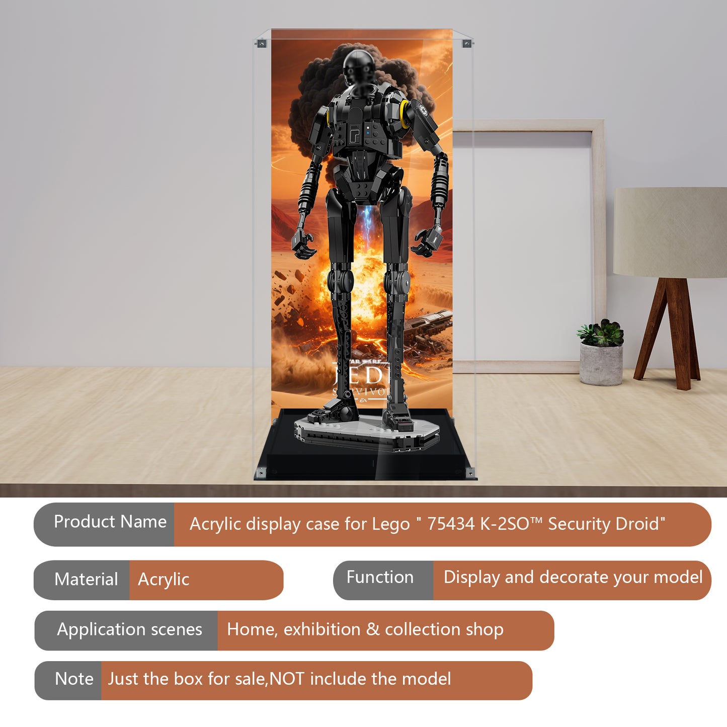 Acrylic Display Case Compatible with Lego75434 K-2SO Security Droid Building Set,Dustproof Clear Display Box Compatible with Lego75434(Box Only, Model Not Included