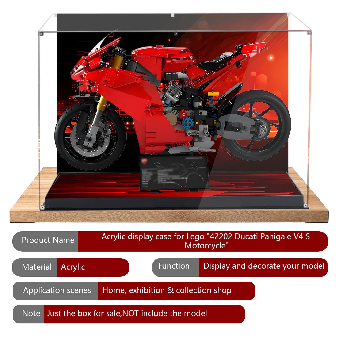 BrickArmor Display Case for LEGO 42202 Motorcycle Ducati Panigale V4 S Building Set, Dustproof Clear Display Box Compatible with Lego 42202 (Box Only，Model Not Included)