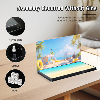 Acrylic Display Case Compatible with Lego Stitch 43257 & Angel 43249, Dustproof Showcase Box with Magnetic Front Panel and HD Backdrop, Storage Display Compatible with Lego Collectibles (Case Only)