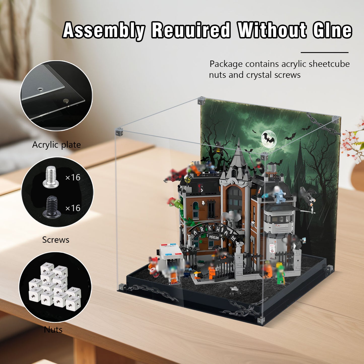 BrickArmor Display Case for LEGO 76300 Batman Arkham Asylum Madhouse Set, Innovative Magnetic Front Panel Dustproof Display Box Compatible with Lego 76300 (Only Box, Model Not Included)