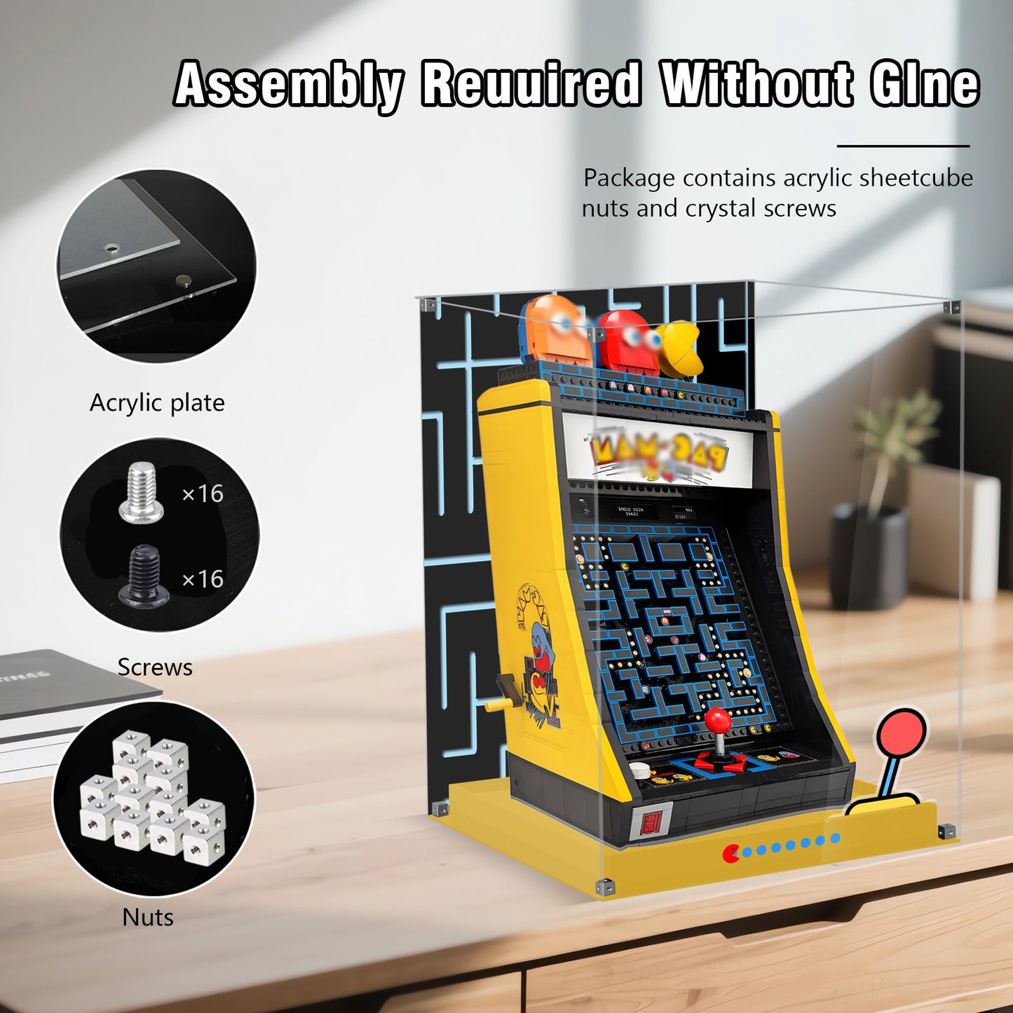 Acrylic Display Case Compatible with Lego 10323 PAC-Man Arcade Set, Creative Magnetic Front Panel, Dustproof Clear Display Box Compatible with Lego 10323 Icons Building Blocks Model (Case Only)