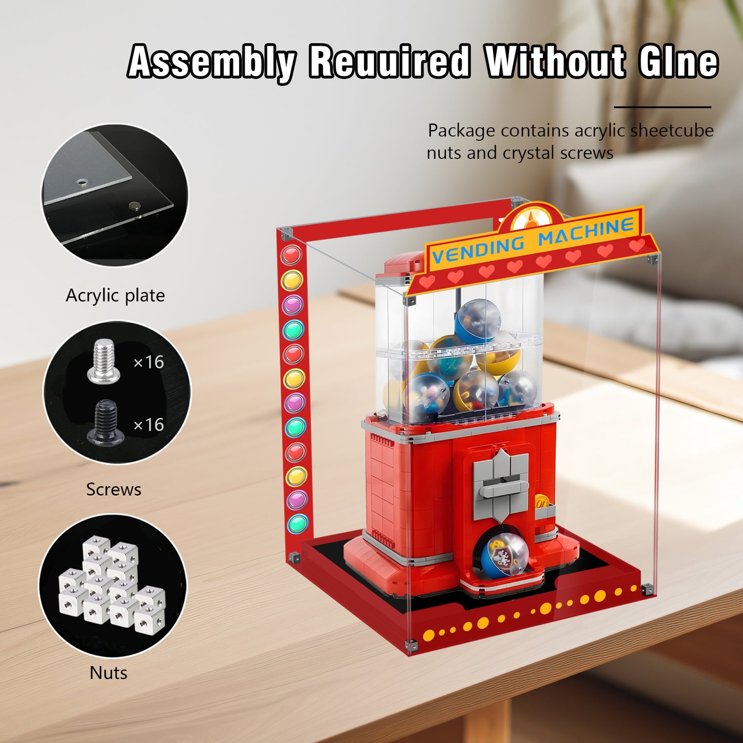 Acrylic Display Case Compatible with Lego 21358 Vending Machine Set, Creative Magnetic Front Panel, Dustproof Clear Display Box Compatible with Lego21358 Building Block(Case Only)