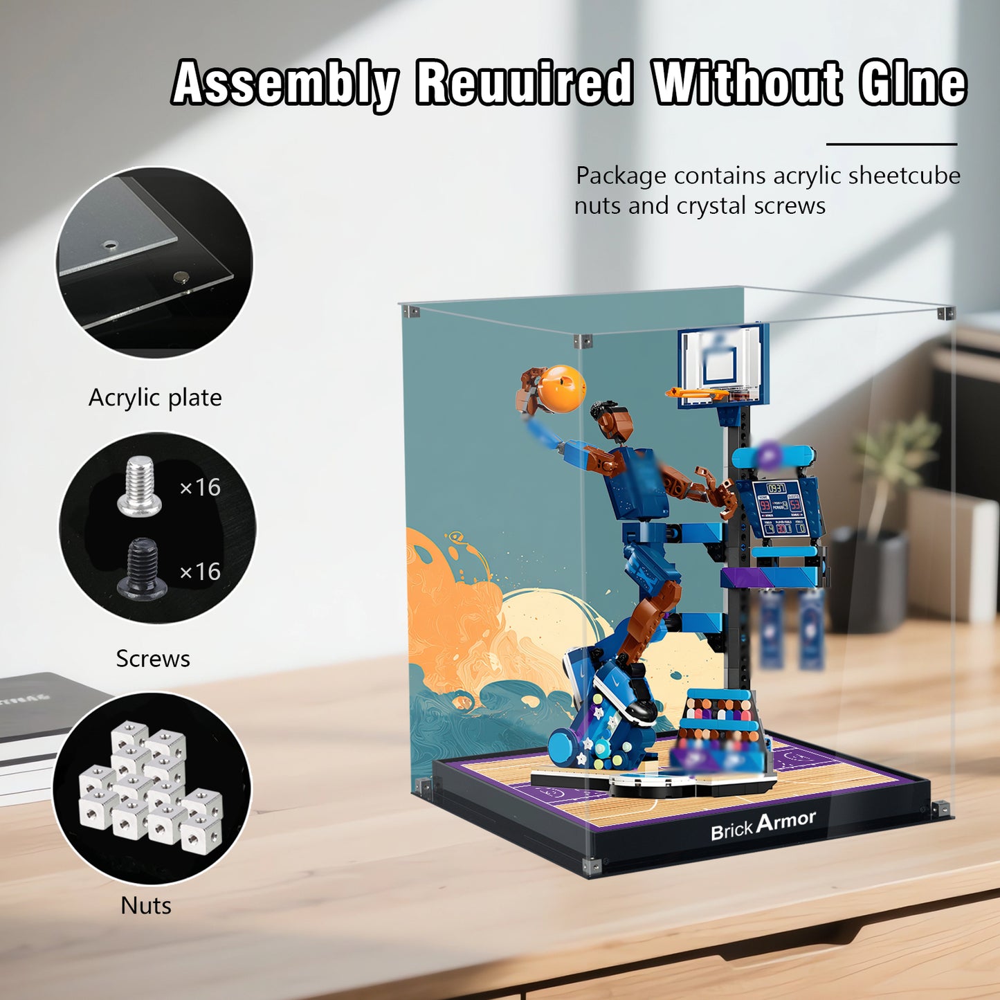 BrickArmor Display Case for LEGO 43010 Nike Slam Dunk Set, Dustproof Display Box & HD Painted Basketball Background Compatible with Lego 43010 Slam Dunk (Box Only, Model Not Included)