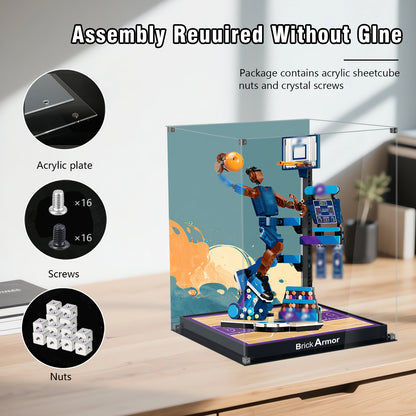 BrickArmor Display Case for LEGO 43010 Nike Slam Dunk Set, Dustproof Display Box & HD Painted Basketball Background Compatible with Lego 43010 Slam Dunk (Box Only, Model Not Included)