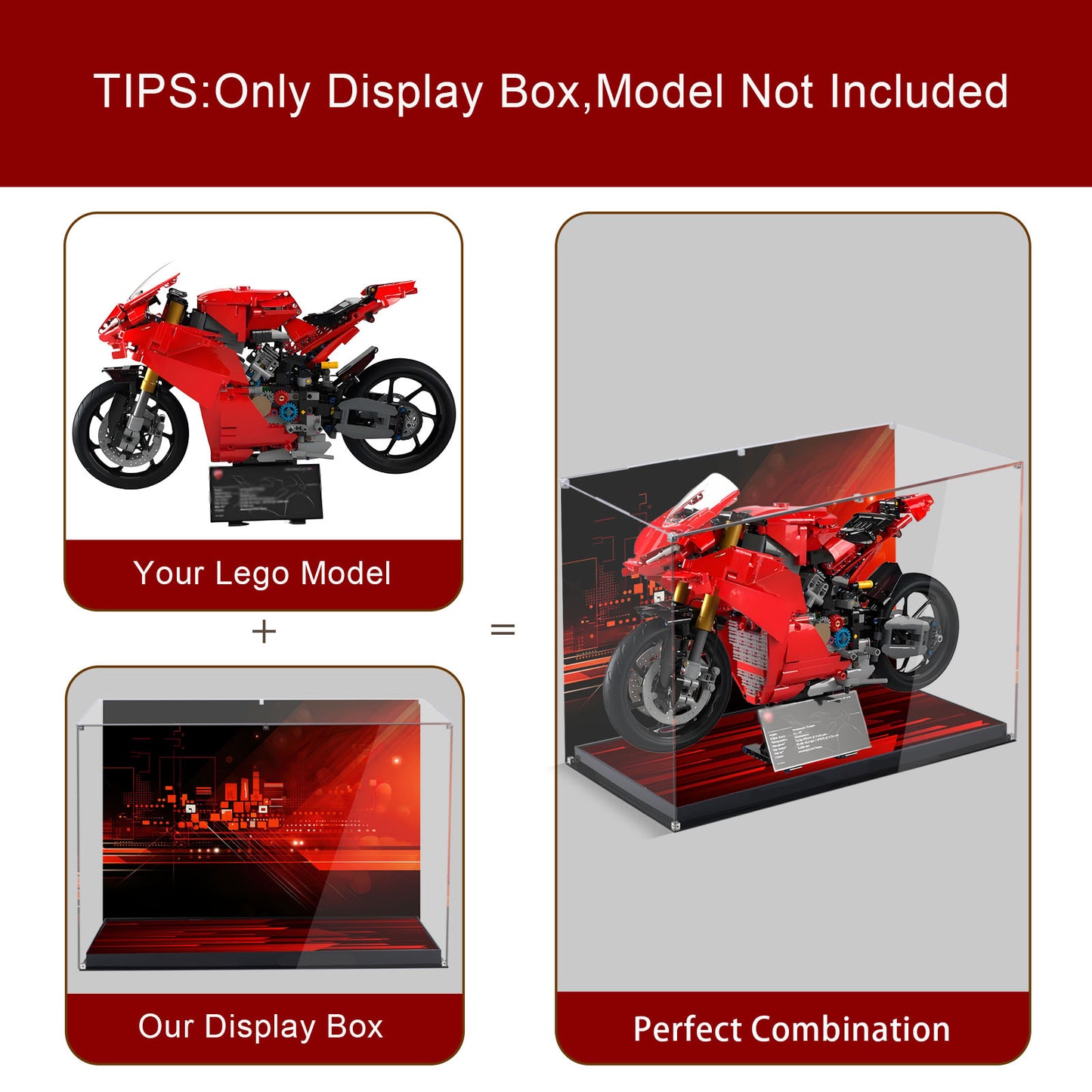 BrickArmor Display Case for LEGO 42202 Motorcycle Ducati Panigale V4 S Building Set, Dustproof Clear Display Box Compatible with Lego 42202 (Box Only，Model Not Included)