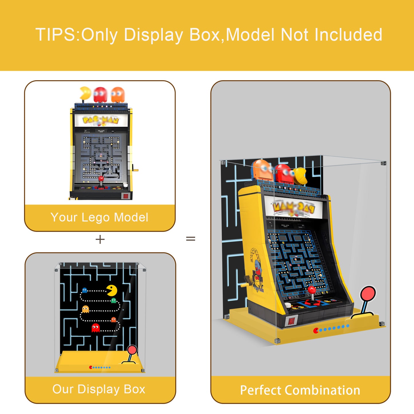 Acrylic Display Case Compatible with Lego 10323 PAC-Man Arcade Set, Creative Magnetic Front Panel, Dustproof Clear Display Box Compatible with Lego 10323 Icons Building Blocks Model (Case Only)