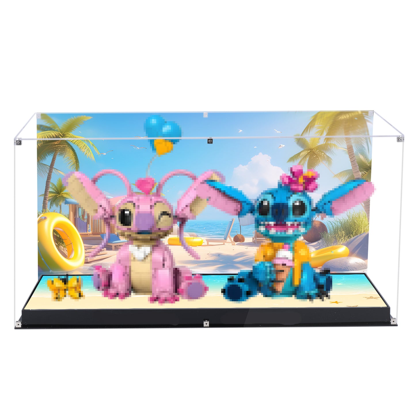 Acrylic Display Case Compatible with Lego Stitch 43257 & Angel 43249, Dustproof Showcase Box with Magnetic Front Panel and HD Backdrop, Storage Display Compatible with Lego Collectibles (Case Only)